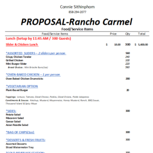 (10/8/2026) Proposal#- PRC261008-Lunch(POC: Connie Sithinphom)